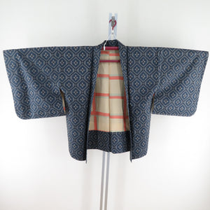Tsumugi Kimono Ensemble Flower Karo Komi Pure Silk Black Blue Black Lined Lined Wide Collar Haori Set Casual Kimono Tailor