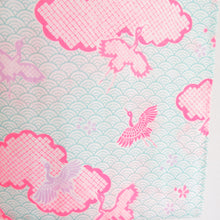 画像をギャラリービューアに読み込む, 襦袢 モス ウール長襦袢 鶴に雲柄 ピンク色 単衣 バチ衿 洗える 仕立て上がり カジュアル 身丈130cm