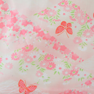 襦袢 モス ウール長襦袢 蝶に菊梅柄 ピンク色 単衣 バチ衿 洗える 仕立て上がり カジュアル 身丈125cm 美品