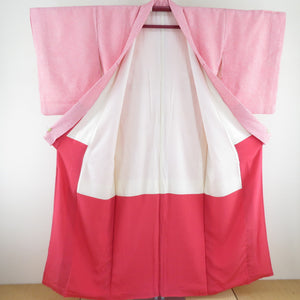 小紋 総絞り 正絹 桃色 袷 バチ衿 カジュアル 仕立て上がり着物 身丈157cm