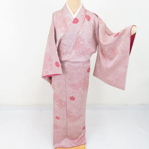 Komon squeezed flower arabesque pure silk pure silk purple lined lined brack collar casual tailoring kimono 152cm