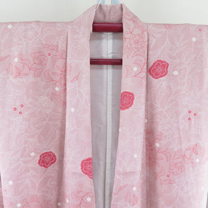 Komon squeezed flower arabesque pure silk pure silk purple lined lined brack collar casual tailoring kimono 152cm