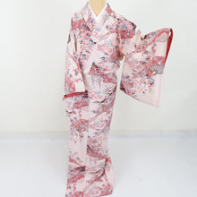 Load image into Gallery viewer, Komon cracking flower sentence Pure silk pink lined lined wide collar casual tailoring kimono 165cm beautiful goods