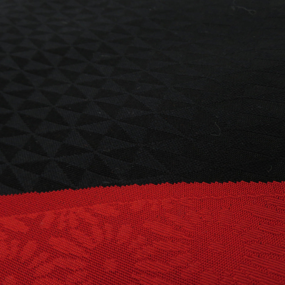 名古屋帯 モダン柄 全通柄 正絹 織文様 赤黒色 八寸帯 仕立て上がり