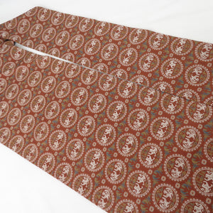 名古屋帯 狩猟丸文様 全通柄 正絹 織文様 茶色 九寸帯 仕立て上がり 着物帯 長さ348cm 美品