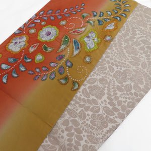 Back Obi Tsuji Hana Silk Pure Silk Brown Blurry Six -Pattern Semi -formal Kimono Kimono Length 452cm Beautiful goods