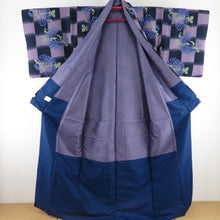 Load image into Gallery viewer, Komon Washable Kimono Ichimatsu in Ichimatsu Chrysanthemum Purple Purple Lined Lined Color Color Back 100 % Casual Casual Study 166cm Beautiful goods