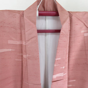 紬 着物 扇子文様 正絹 赤茶色 袷 バチ衿 カジュアル 仕立て上がり着物 身丈154cm 美品