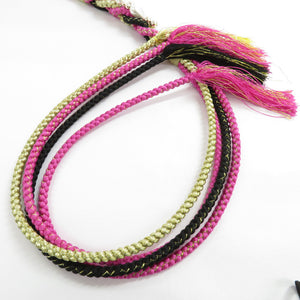帯締め 振袖用 帯〆 赤紫色×金色 パールビーズ 飾り付き 金糸 絹100% 丸組 成人式 卒業式 和装小物 未使用品