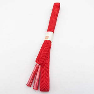 帯締め 平組 絹100% 赤色 帯〆 正絹 カジュアル 和装小物 女性着物用 長さ163cm 未使用品