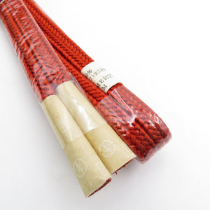 帯締め 平組 絹100% 赤橙色 帯〆 正絹 カジュアル 和装小物 女性着物用 長さ168cm 未使用品