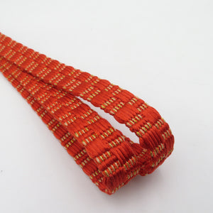 帯締め 平組 絹100% 赤橙・金色 帯〆 正絹 カジュアル 和装小物 女性着物用 長さ160cm 未使用品