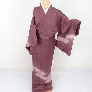 Flowers and musical instruments foil lined wide pure collar purple silk -free semi -formal kimono tailor