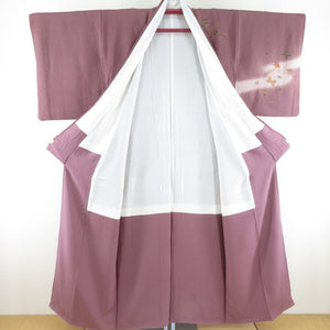 Flowers and musical instruments foil lined wide pure collar purple silk -free semi -formal kimono tailor