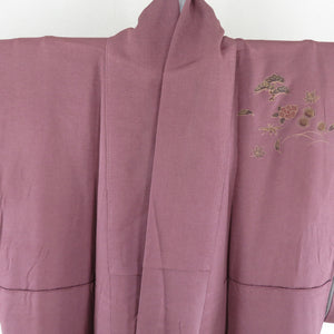 Flowers and musical instruments foil lined wide pure collar purple silk -free semi -formal kimono tailor