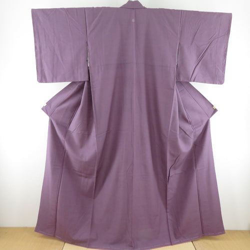紬 着物 色無地 一つ紋 下り藤紋 正絹 紫色 袷 バチ衿 セミフォーマル 仕立て上がり着物 身丈163cm 美品