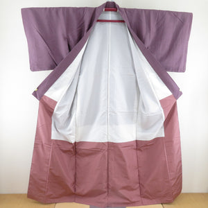紬 着物 色無地 一つ紋 下り藤紋 正絹 紫色 袷 バチ衿 セミフォーマル 仕立て上がり着物 身丈163cm 美品