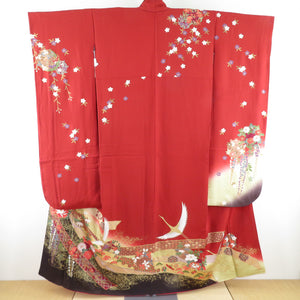 Kimono foil embroidery bundle on the bonito pure silk pure silk lined lined lined red color vermilly adult ceremony graduation ceremony formal tailoring kimono 158cm beautiful goods