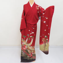Load image into Gallery viewer, Kimono foil embroidery bundle on the bonito pure silk pure silk lined lined lined lined white red -colored adult ceremony graduation ceremony formal tailoring kimono 158cm beautiful goods