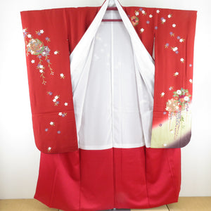 Kimono foil embroidery bundle on the bonito pure silk pure silk lined lined lined red color vermilly adult ceremony graduation ceremony formal tailoring kimono 158cm beautiful goods