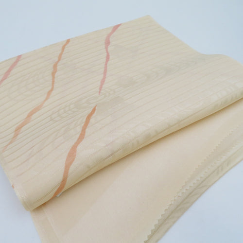 帯揚げ 正絹 夏用帯揚げ 絽 ベージュ色 よろけ縞模様 流水地模様 絹100％ 長さ174cm