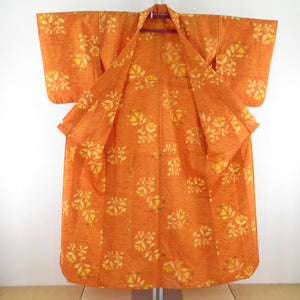 ウール着物 単衣 橙色 花唐草柄 織り文様 バチ衿 カジュアルきもの 仕立て上がり 身丈152cm
