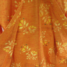 画像をギャラリービューアに読み込む, ウール着物 単衣 橙色 花唐草柄 織り文様 バチ衿 カジュアルきもの 仕立て上がり 身丈152cm