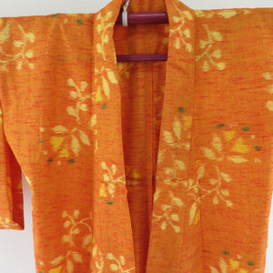 ウール着物 単衣 橙色 花唐草柄 織り文様 バチ衿 カジュアルきもの 仕立て上がり 身丈152cm
