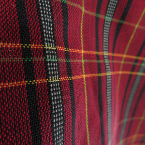 ウール着物 単衣 赤色 格子柄 織り文様 バチ衿 カジュアルきもの 仕立て上がり 身丈150cm 美品