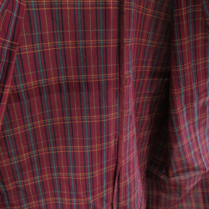 ウール着物 単衣 赤色 格子柄 織り文様 バチ衿 カジュアルきもの 仕立て上がり 身丈150cm 美品