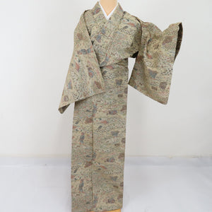 Misomo Popular Palace Put Pure Pattern Pure Silk Gray Gray Brown Wall Wide Casual Casual Tailoring Kimono Studio 159cm Beautiful goods