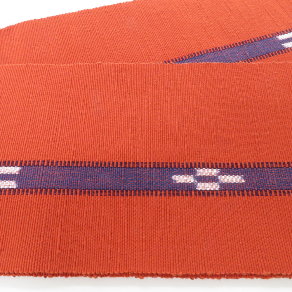 半幅帯 半巾帯 八重山ミンサー 証紙付 朱色系 長さ約376cm 巾約14.5cm