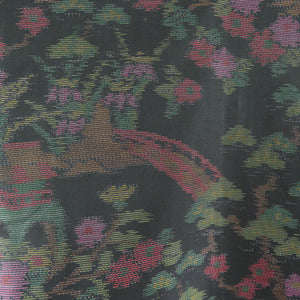 紬 着物 よこそ大島紬 橋に花 織り文様 袷 広衿 緑色 正絹 カジュアル着物 仕立て上がり 身丈150cm 美品