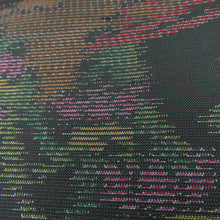 画像をギャラリービューアに読み込む, 紬 着物 よこそ大島紬 橋に花 織り文様 袷 広衿 緑色 正絹 カジュアル着物 仕立て上がり 身丈150cm 美品