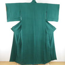 画像をギャラリービューアに読み込む, 色無地 膨れ地紋 正絹 緑色 袷 広衿 紋なし 仕立て上がり着物 身丈155cm