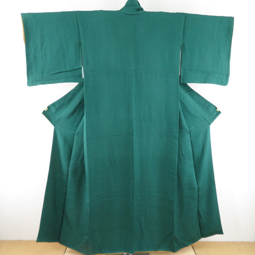 色無地 膨れ地紋 正絹 緑色 袷 広衿 紋なし 仕立て上がり着物 身丈155cm