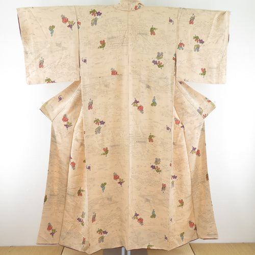 Komon Heian landscape Kema silk beige width wide collar lined Casual tailoring kimono 152cm