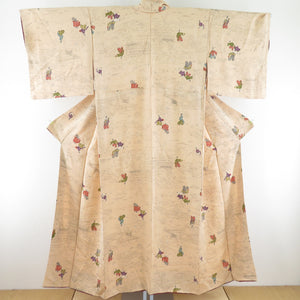 Komon Heian landscape Kema silk beige width wide collar lined Casual tailoring kimono 152cm