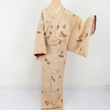 Load image into Gallery viewer, Komon Heian landscape Kema silk beige width wide collar lined Casual tailoring kimono 152cm