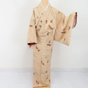 Komon Heian landscape Kema silk beige width wide collar lined Casual tailoring kimono 152cm