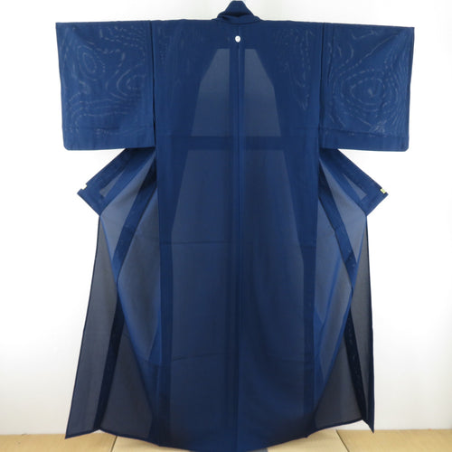 Summer kimono single garment gauze sacred collar wide silk silk one blue one crest tailored rising height 158cm beautiful goods