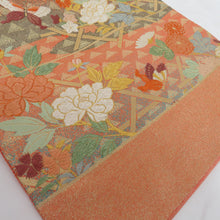 Load image into Gallery viewer, Nishijin Orika Subader [Asano Oriya] Karori Flower Butterfly Pure Silk Orange Gold Six Pattern Pure Kimono Formal Kimono Obi Length 468cm Beautiful goods