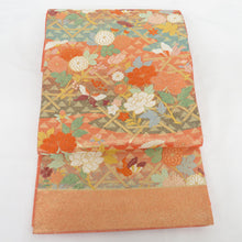 Load image into Gallery viewer, Nishijin Orika Subader [Asano Oriya] Karori Flower Butterfly Pure Silk Orange Gold Six Pattern Pure Kimono Formal Kimono Obi Length 468cm Beautiful goods