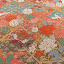 Load image into Gallery viewer, Nishijin Orika Subader [Asano Oriya] Karori Flower Butterfly Pure Silk Orange Gold Six Pattern Pure Kimono Formal Kimono Obi Length 468cm Beautiful goods