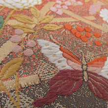 Load image into Gallery viewer, Nishijin Orika Subader [Asano Oriya] Karori Flower Butterfly Pure Silk Orange Gold Six Pattern Pure Kimono Formal Kimono Obi Length 468cm Beautiful goods