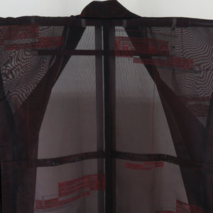 Summer kimono Single Gasa Bachi Collar Genji Kaga Pure Pure Silk Black X vermilion summer tailored