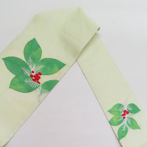 名古屋帯 正絹 絽 夏用 露芝柄 薄緑色 グリーン色 木の実柄 銀糸 