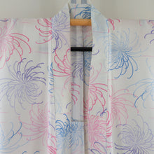 Load image into Gallery viewer, Summer kimono Komon Washable kimono single kimono kiku -pattern white x pink x blue bee collar polyester 100 % Casual summer height 160cm beautiful goods