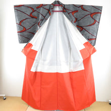 Load image into Gallery viewer, Tsumugi Kimono Ringwater Pattern Gray x Orange Lined Wide Contact Casual Tailoring Kimono 156cm Beautiful goods