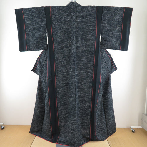 Komon lined wide collar striped pattern black x orange color washing kimono tailoring polyester kimono 163cm